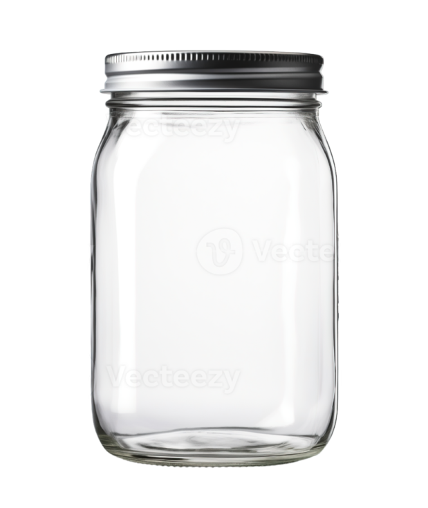a glass jar with a black lid