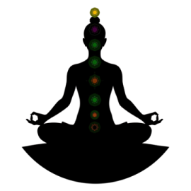 a silhouette of a person sitting in a lotus position