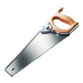 a chainsaw with a wooden handle