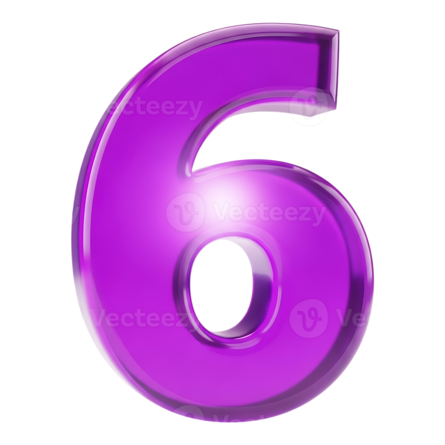 a purple number six on white background