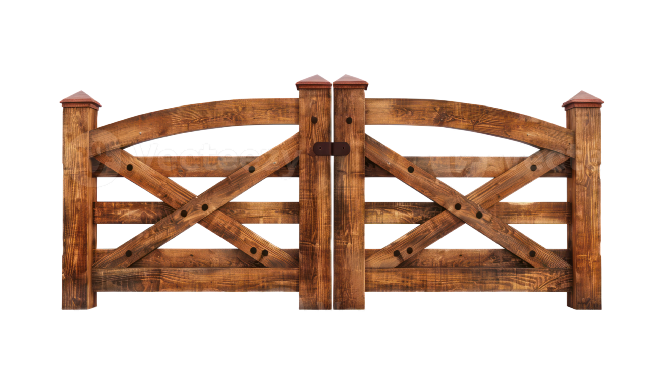 a wooden gate on a white background