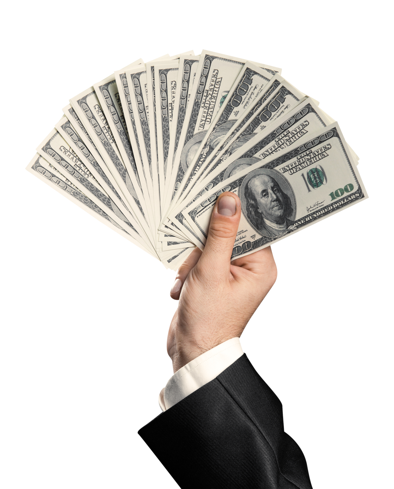 a man in a suit holding a bunch of money