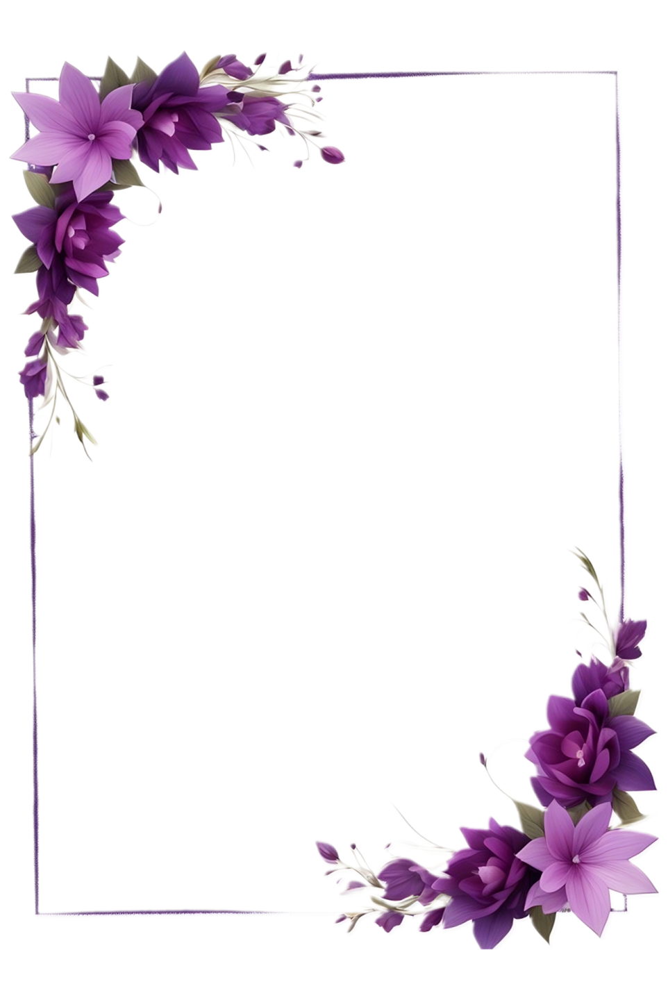 a frame with purple flowers on it