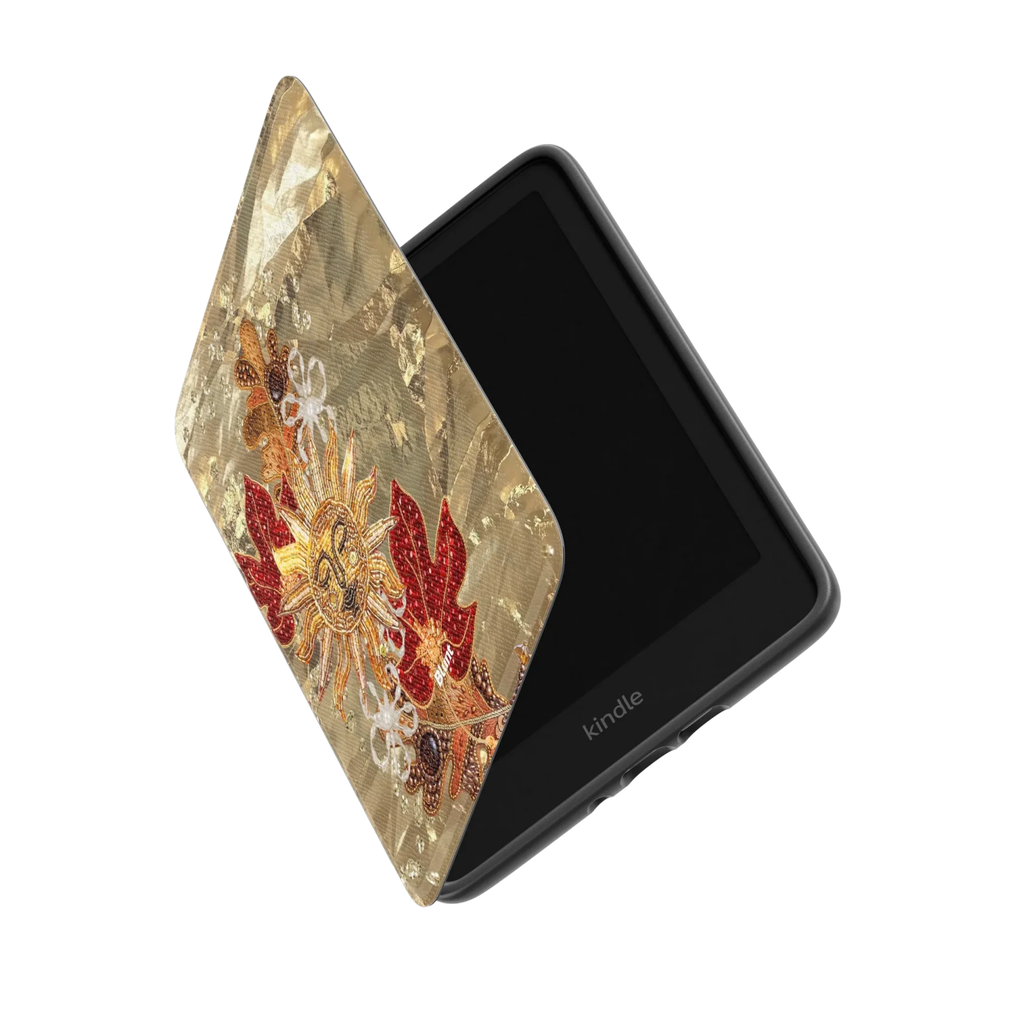 a phone case with a gold leaf design on it
