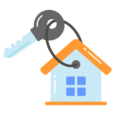 a house with a key hanging from the roof