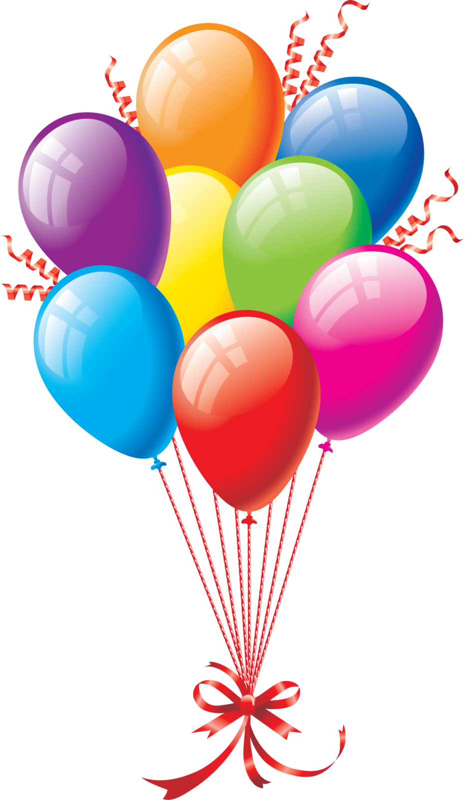 a bunch of colorful balloons with ribbons