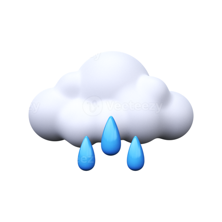 a white cloud with blue rain drops