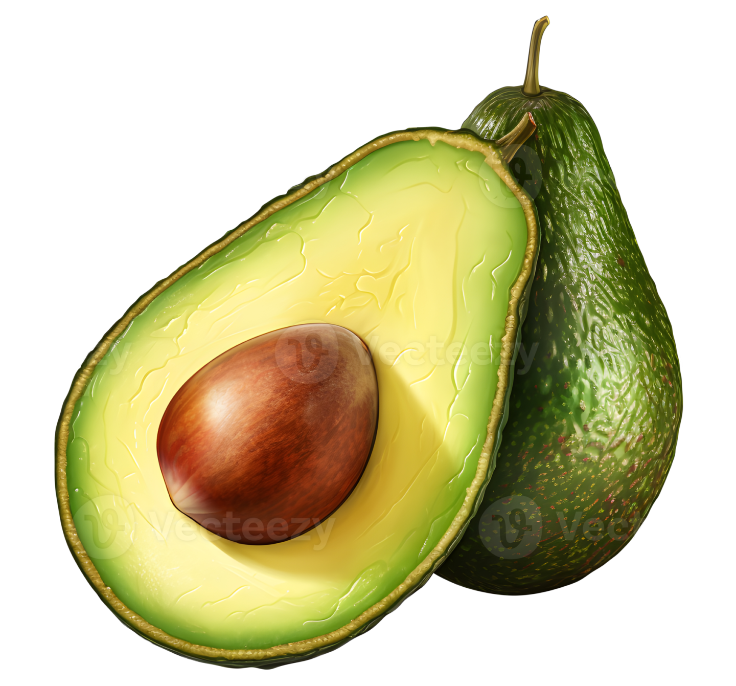 an avocal cut in half on a white background