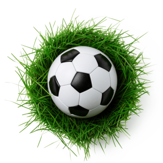 a soccer ball in the grass on a white background