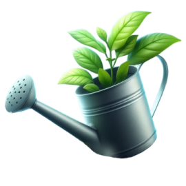 a watering pot with a plant in it