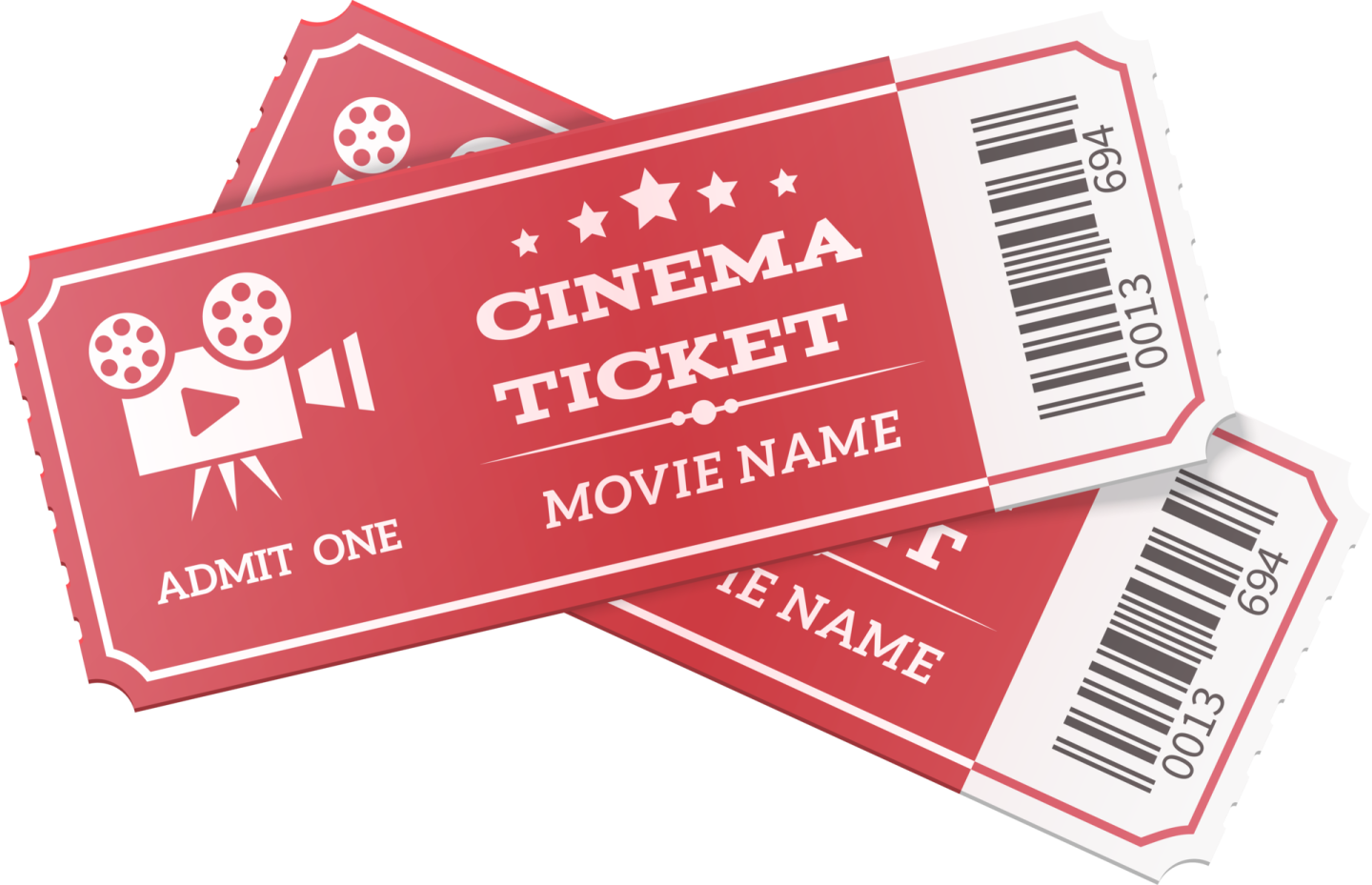 two red cinema tickets with a movie ticket