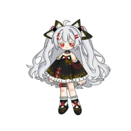 a drawing of a girl with white hair and black dress
