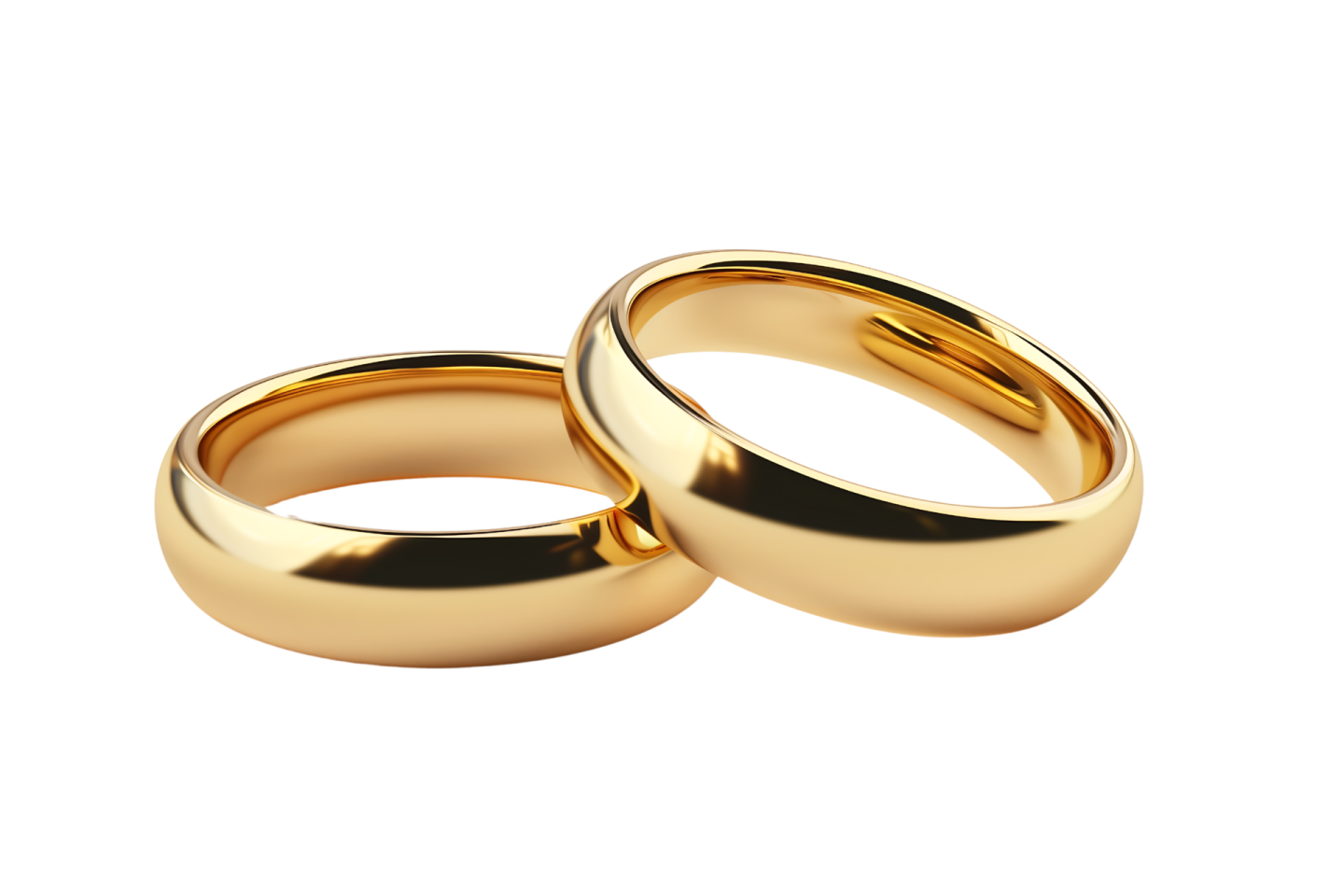 two gold wedding rings on white background