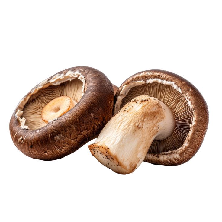 two brown mushrooms on a white background