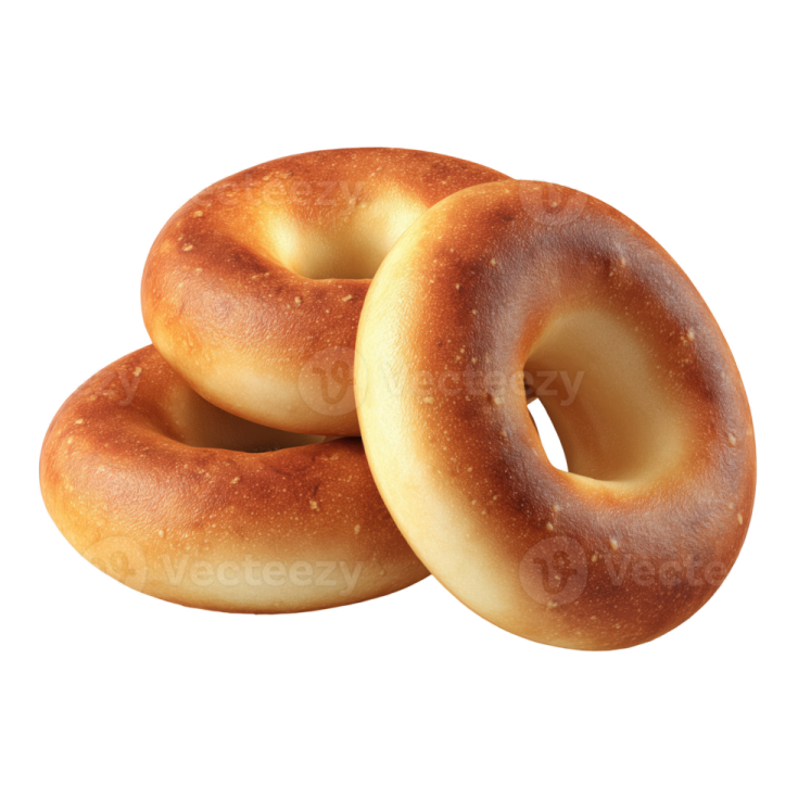 three bagels on a white background