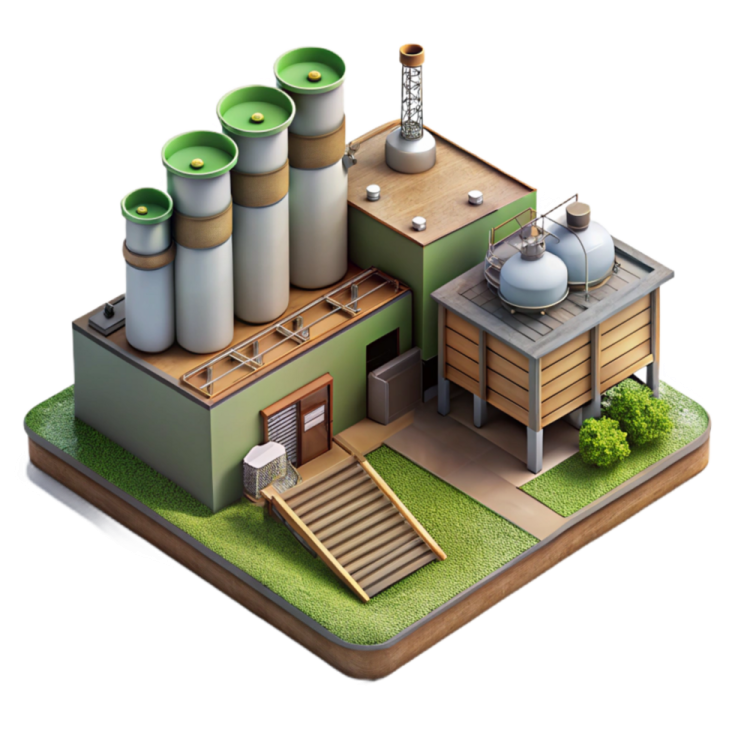 an illustration of a house with two tanks and stairs