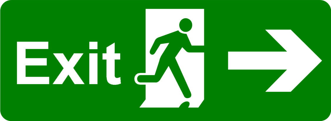 a green exit sign with an arrow pointing to the left