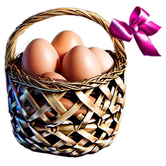 a basket with three eggs in it