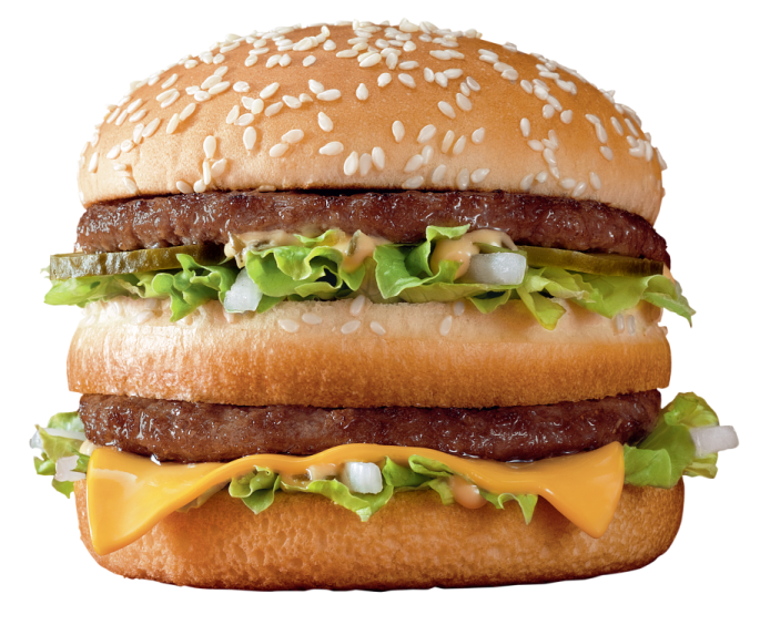 a close up of a hamburger on a white background