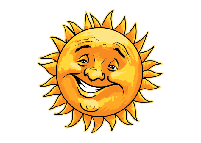 a cartoon sun with a smiling face