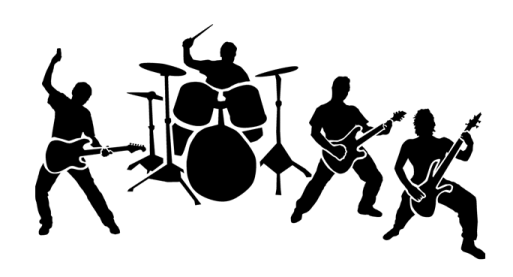 the silhouettes of rock band members
