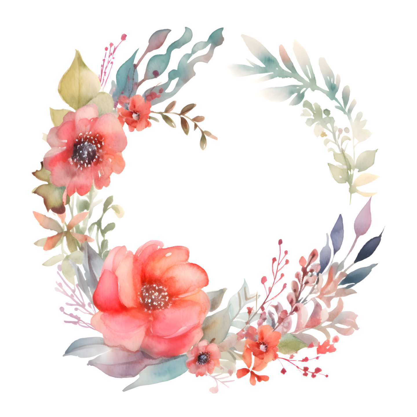 a watercolor floral wreath on a white background