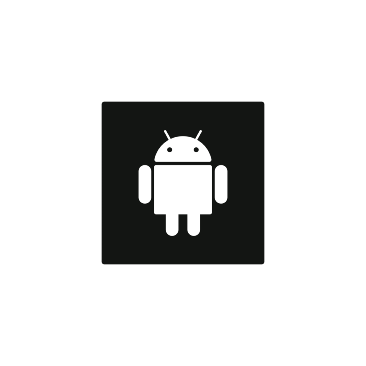 a black and white icon of an android