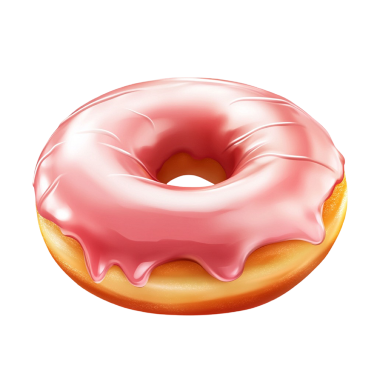a pink donut on a white background