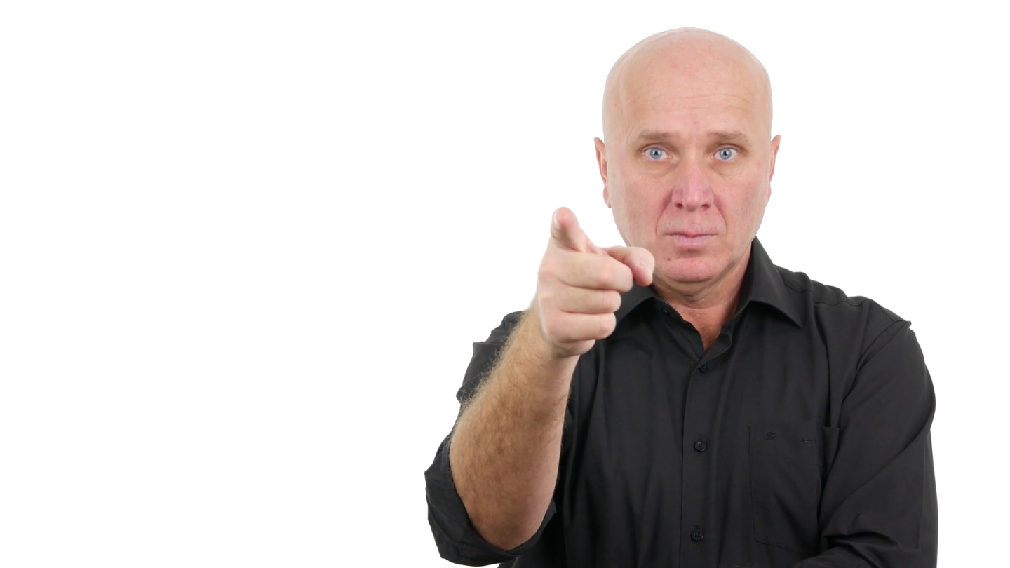 a man pointing his finger at the camera