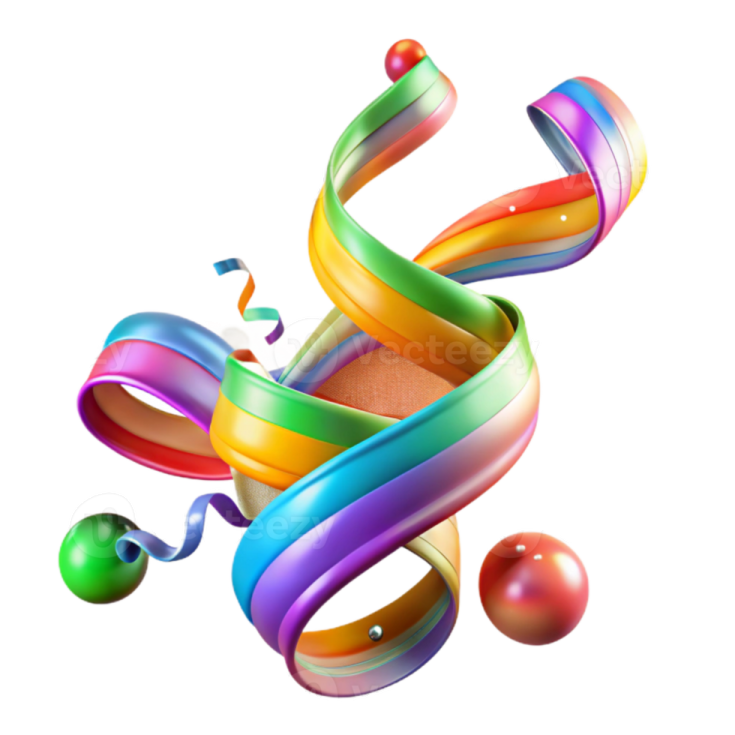 colorful swirls and spheres on white background