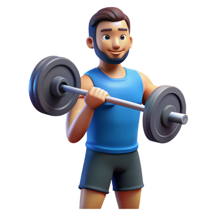 a man in blue shirt holding a barbell