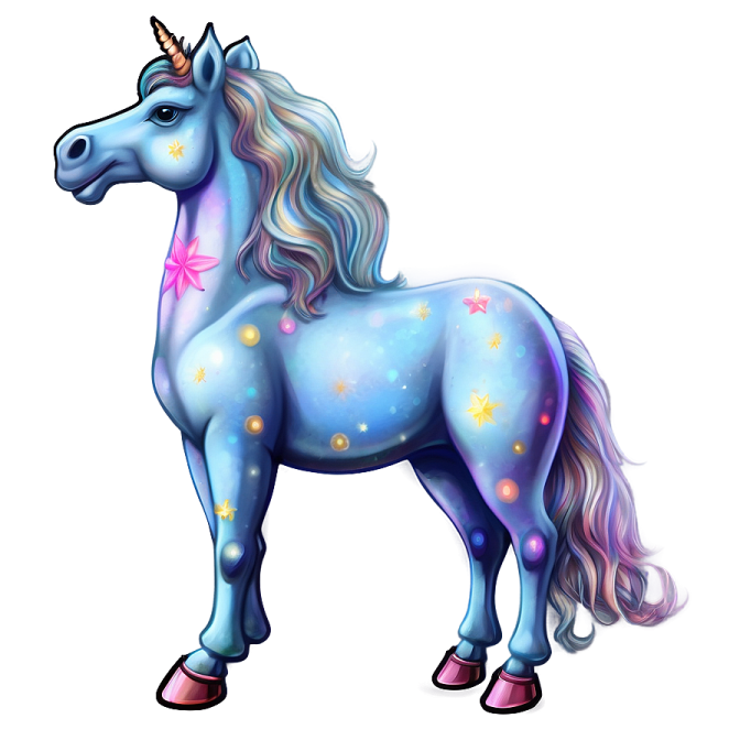 a blue unicorn with stars on its mane