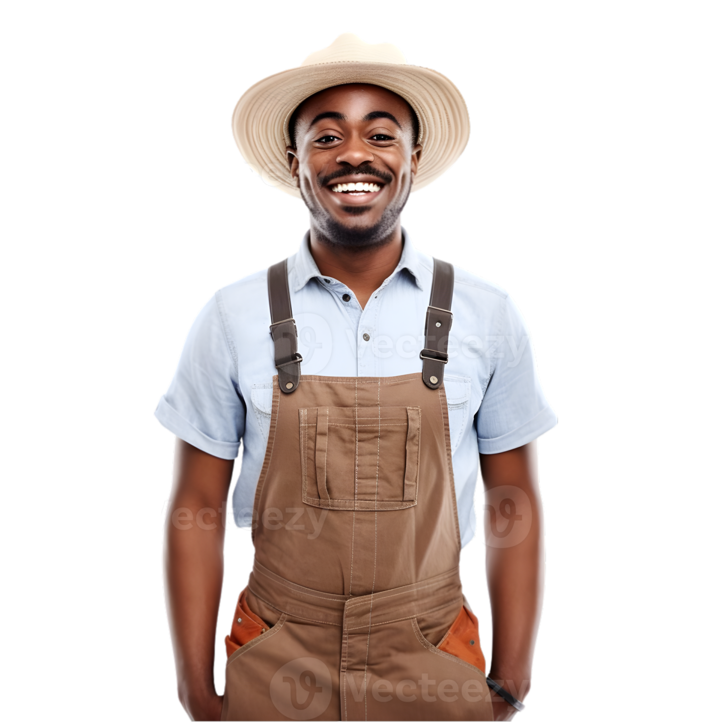 a smiling black man in overalls and a hat