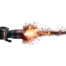 a camera with fire coming out of it