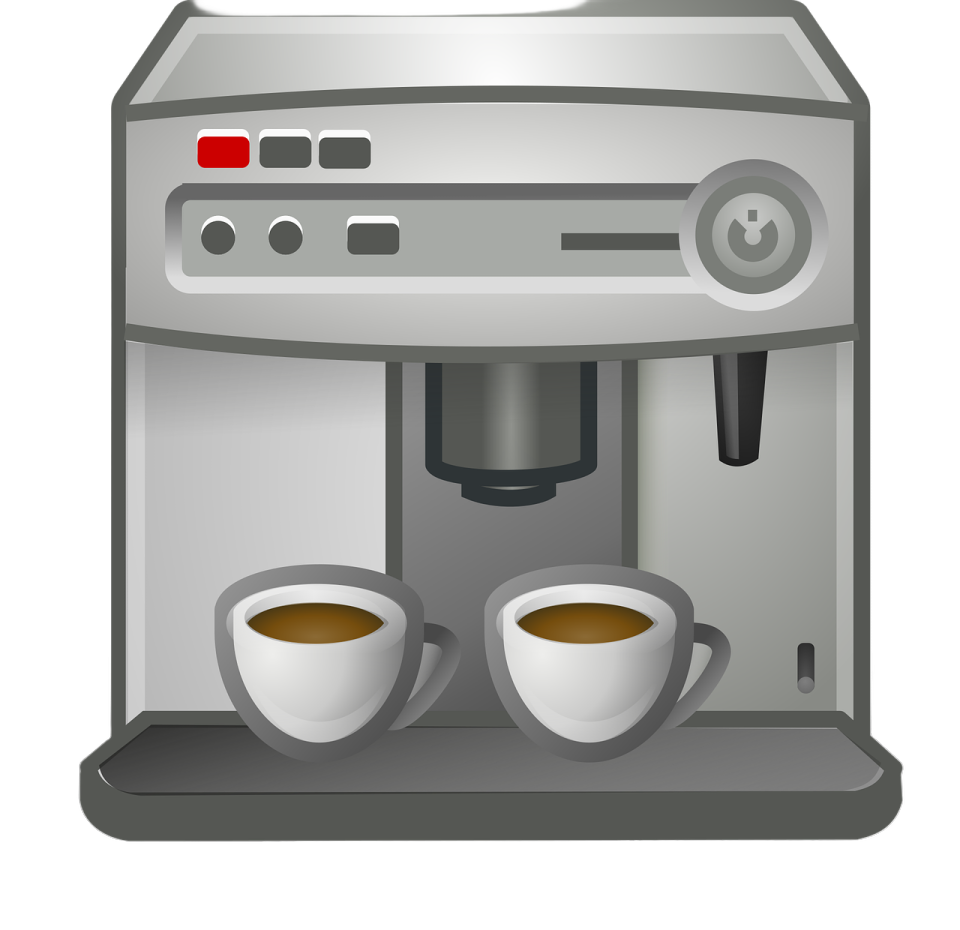 a coffee machine with two cups on it