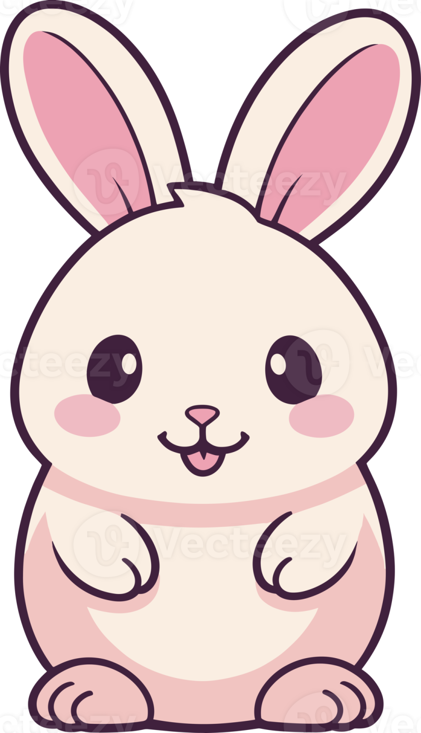 a cute pink bunny sitting down and looking at the camera