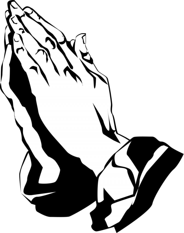 a black and white drawing of a praying hand