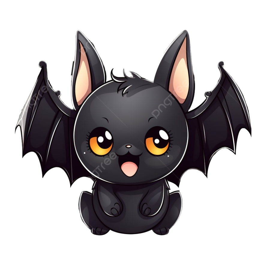 a cartoon bat with yellow eyes and black wings
