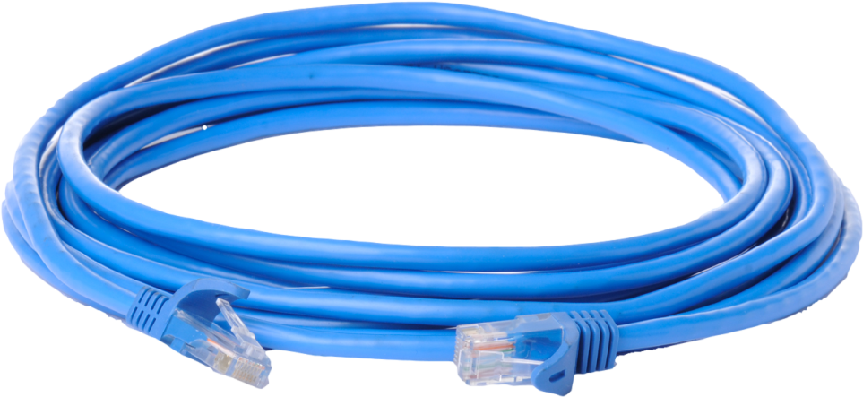 a blue ethernet cable on a white background