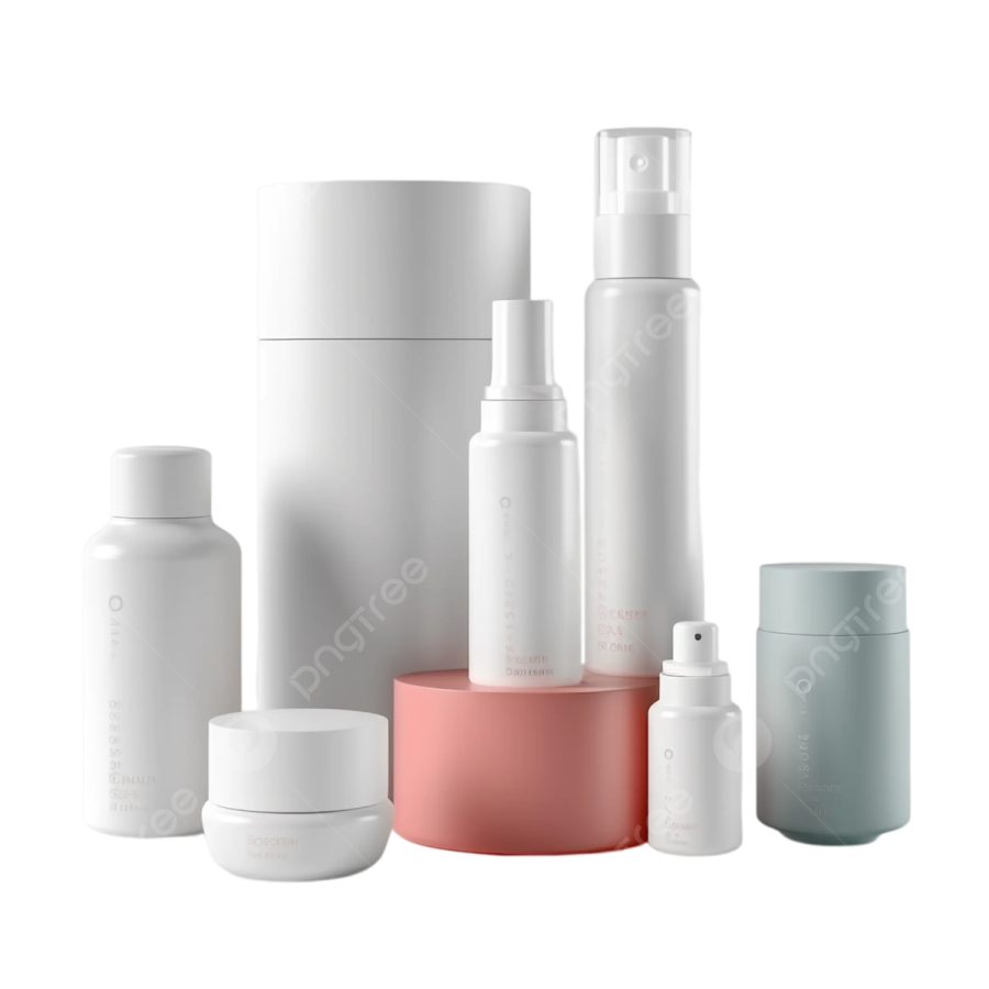 a group of different sizes and colors of cosmetic containers