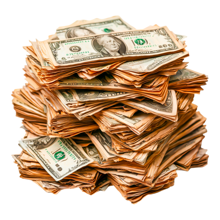 a pile of money on a white background