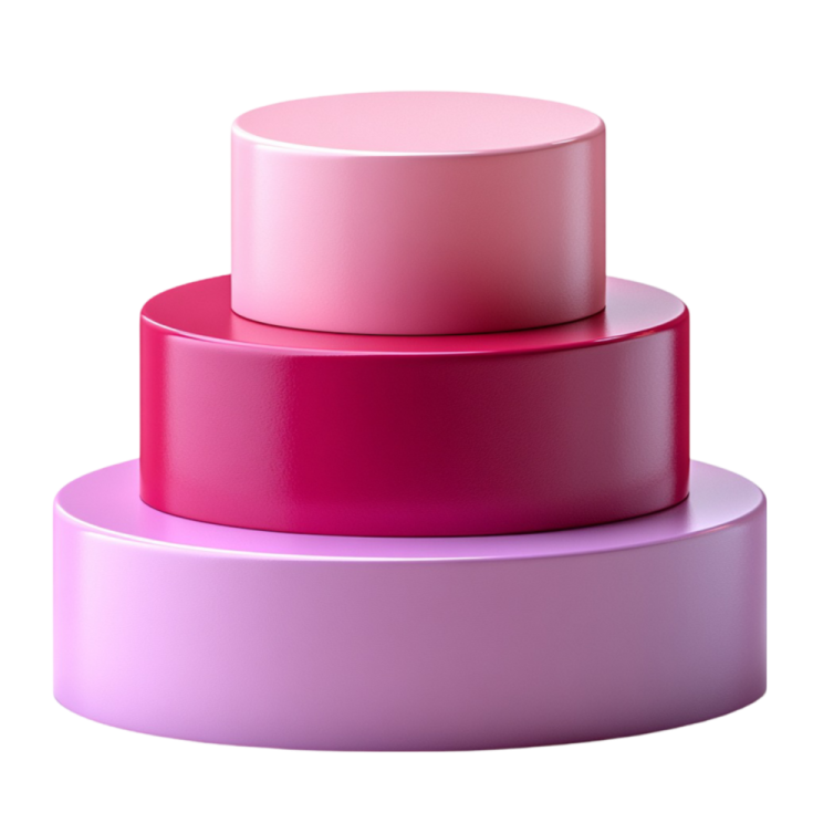 a stack of three pink and purple containers