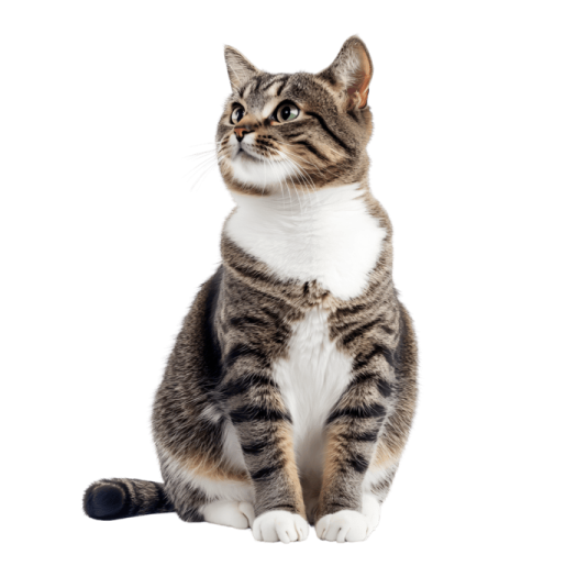 a cat sitting on the floor looking up