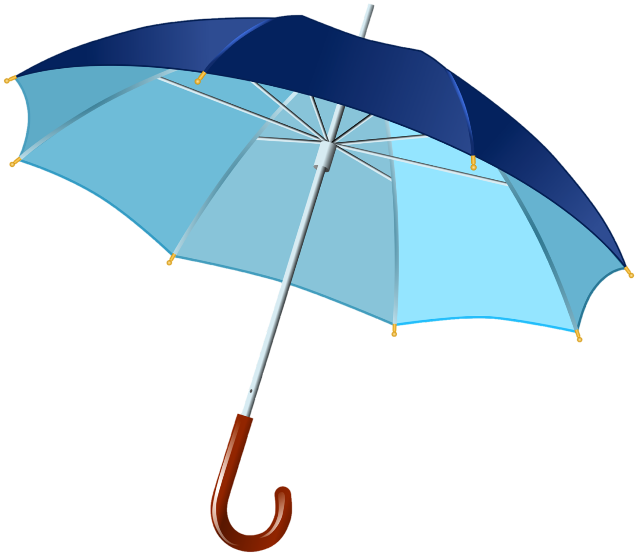 a blue umbrella with a wooden handle
