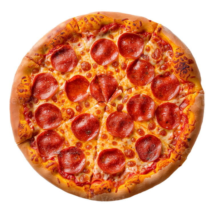 a pepperoni pizza on a white background