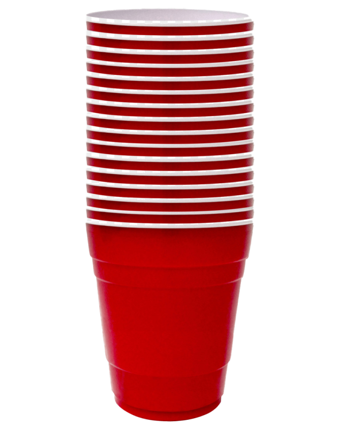 a red cup with white stripes on it