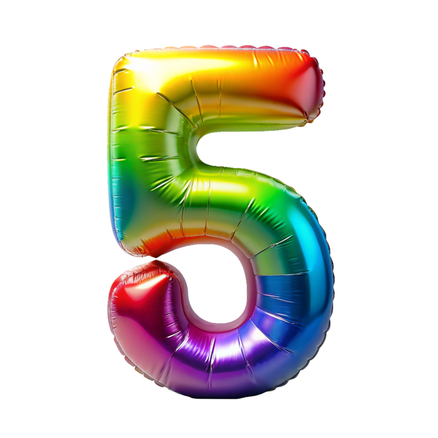 a rainbow colored number 5 balloon on a white background