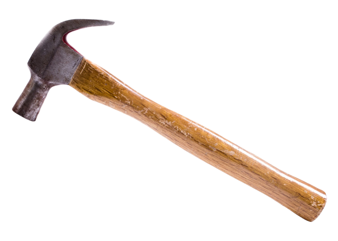 a hammer with a wooden handle on it