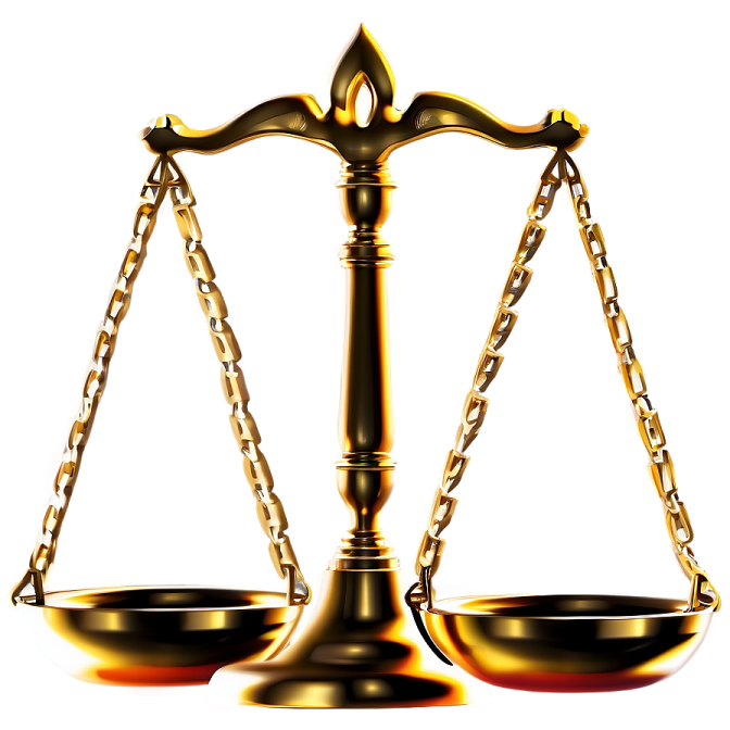 a golden balance scale on a white background