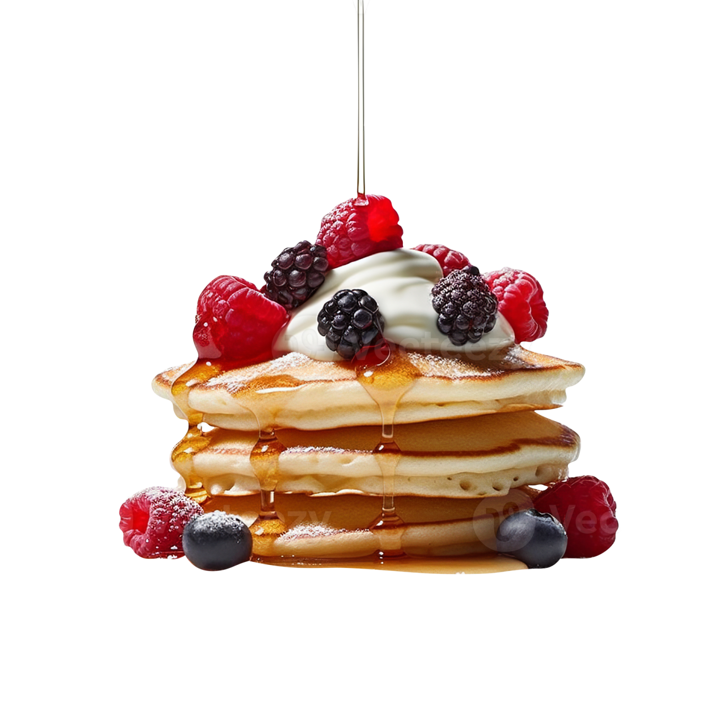 a stack of pancakes with berries and syrup